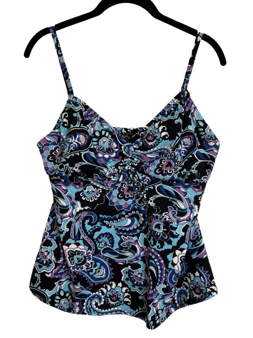 Lands End Paisley Floral Swim Tankini Top with Adjustable Straps SZ 14